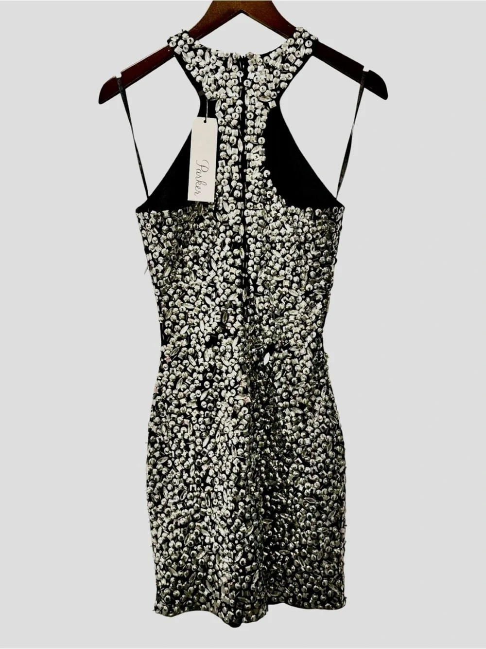 PARKER XS 0 2 Black Mariah Dress Silver Ice Cut Jewels Studs Gems NWT R$462 RARE